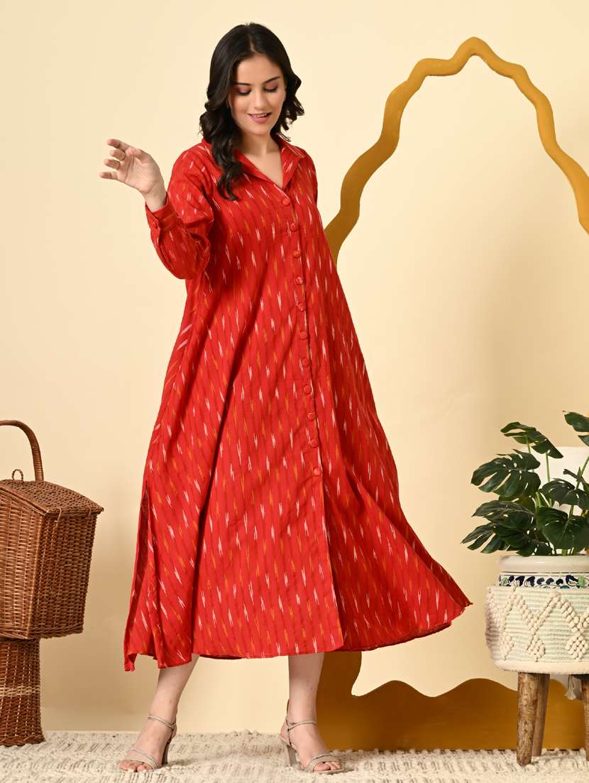 women ikat print long sleeve a-line ethnic dress - 21925009 - Standard Image - 5