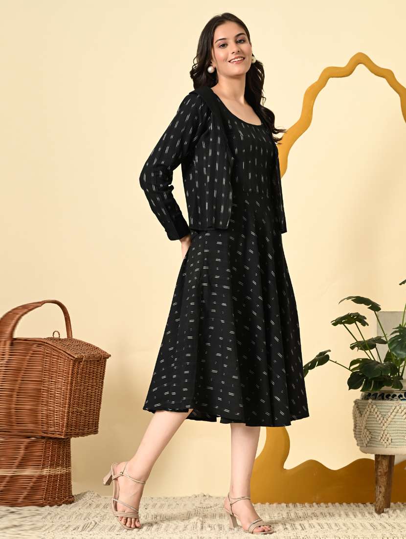 women black ikat print long sleeve ethnic dress - 21925010 -  Standard Image - 3