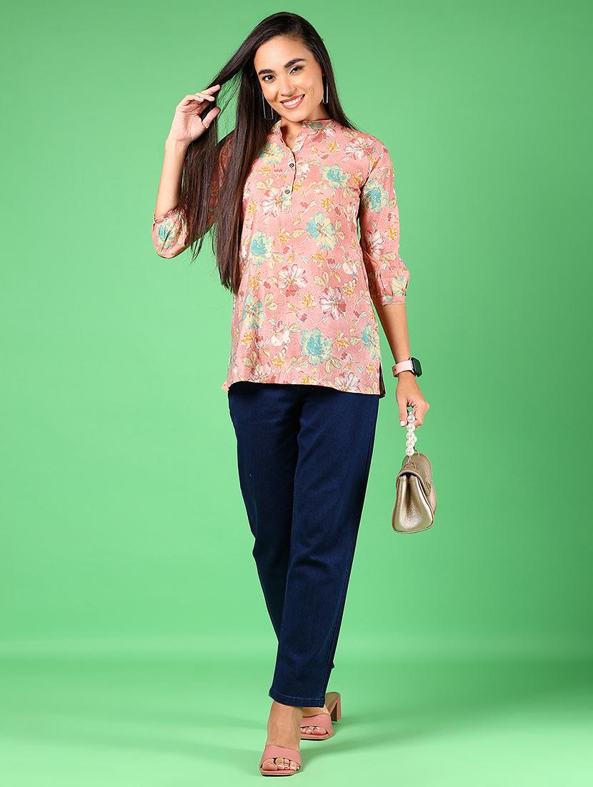 women printed mandarin neck short kurti - 21925183 - Standard Image - 5