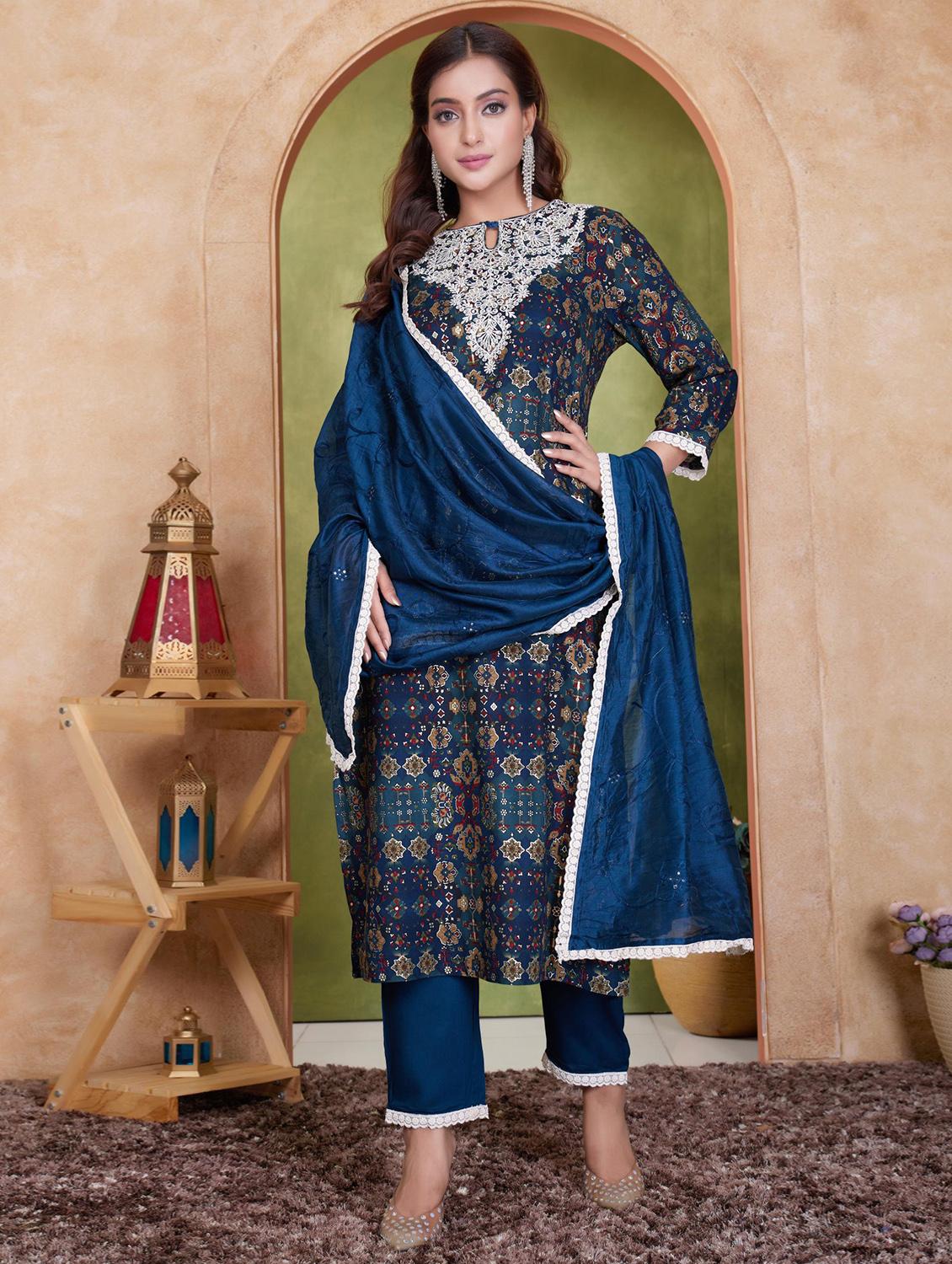 women three quarter sleeve kurta pant with dupatta set - 21925214 -  Zoom Image - 0