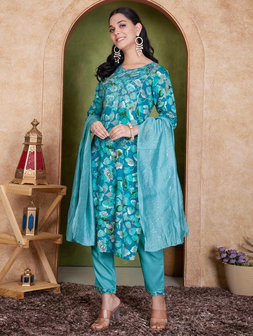 women three quarter sleeve kurta pant with dupatta set - 21925215 -  Standard Image - 0