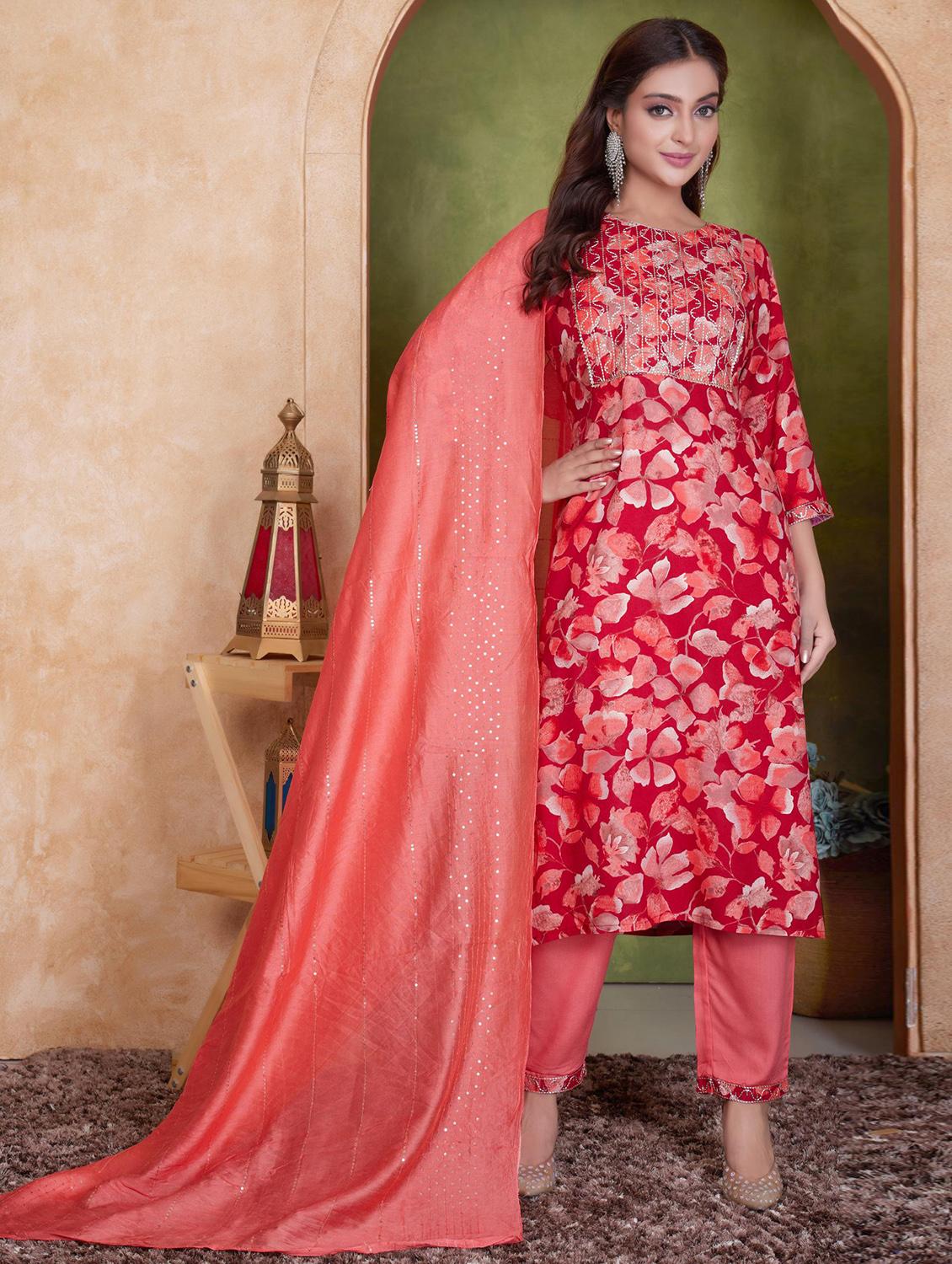 women three quarter sleeve kurta pant with dupatta set - 21925216 -  Zoom Image - 0