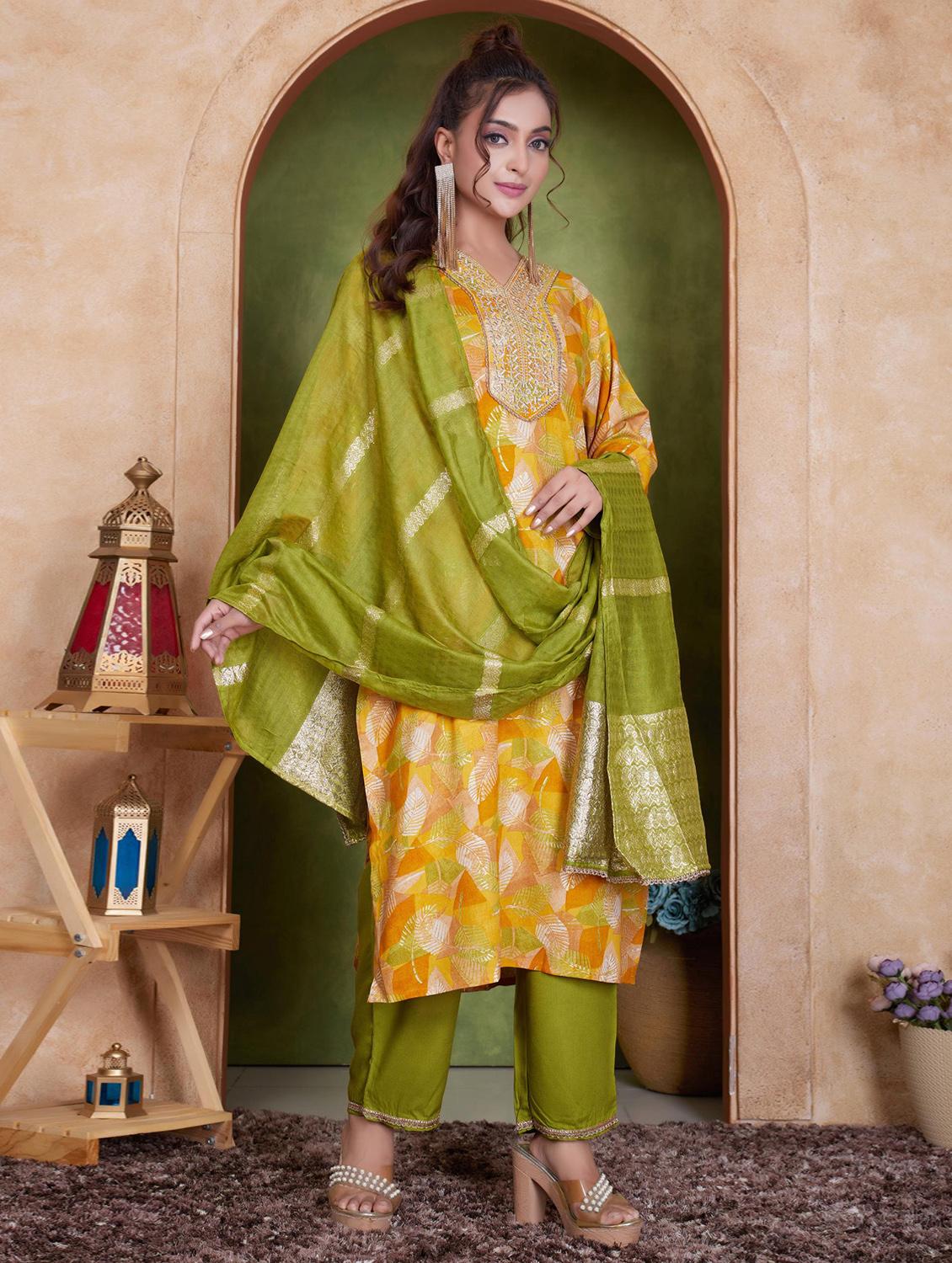 women three quarter sleeve kurta pant with dupatta set