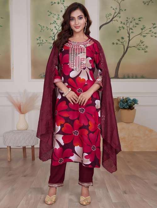 women three quarter sleeve kurta pant with dupatta set - 21925221 -  Standard Image - 0