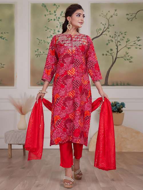 women three quarter sleeve kurta pant with dupatta set - 21925224 -  Standard Image - 0
