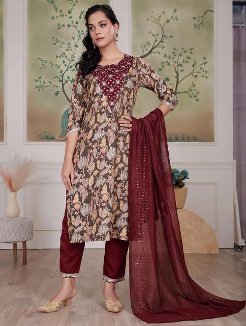 women three quarter sleeve kurta pant with dupatta set - 21925227 -  Standard Image - 0