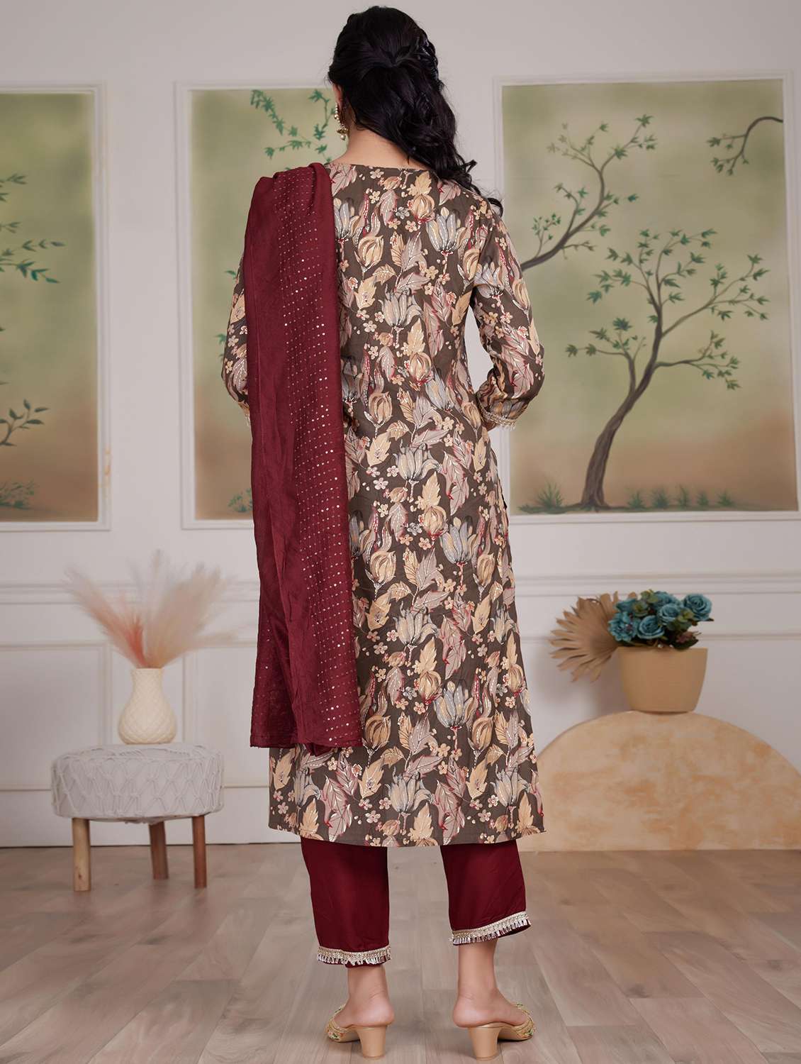 women three quarter sleeve kurta pant with dupatta set - 21925227 -  Standard Image - 3