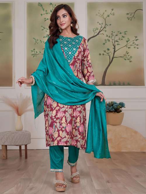 women three quarter sleeve kurta pant with dupatta set - 21925228 -  Standard Image - 0