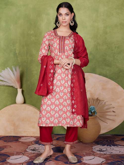 women three quarter sleeve kurta pant with dupatta set - 21925229 -  Standard Image - 0
