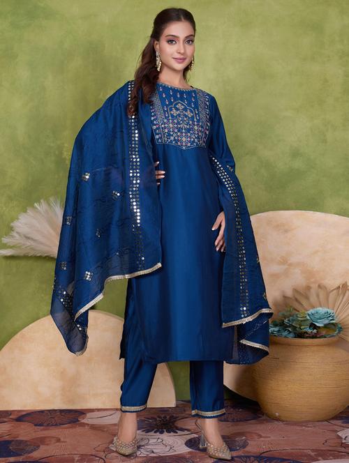 women three quarter sleeve kurta pant with dupatta set - 21925247 -  Standard Image - 0