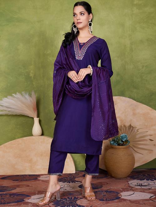 women three quarter sleeve kurta pant with dupatta set - 21925251 -  Standard Image - 0