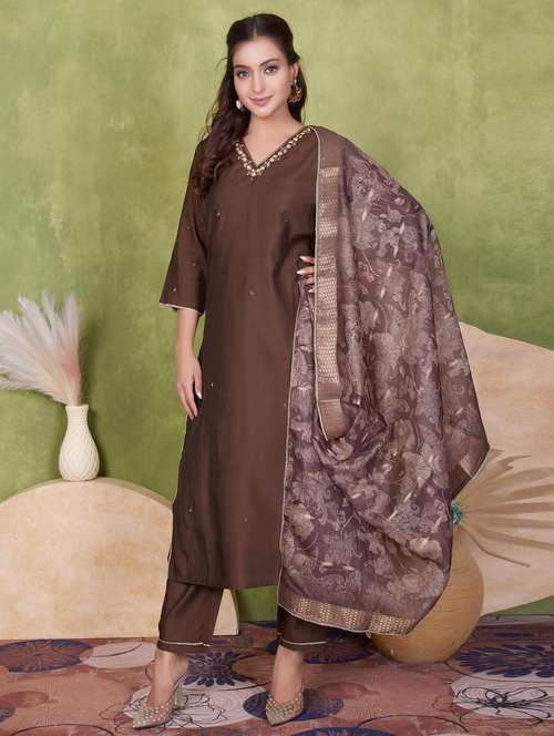 women three quarter sleeve kurta pant with dupatta set - 21925256 - Standard Image - 0
