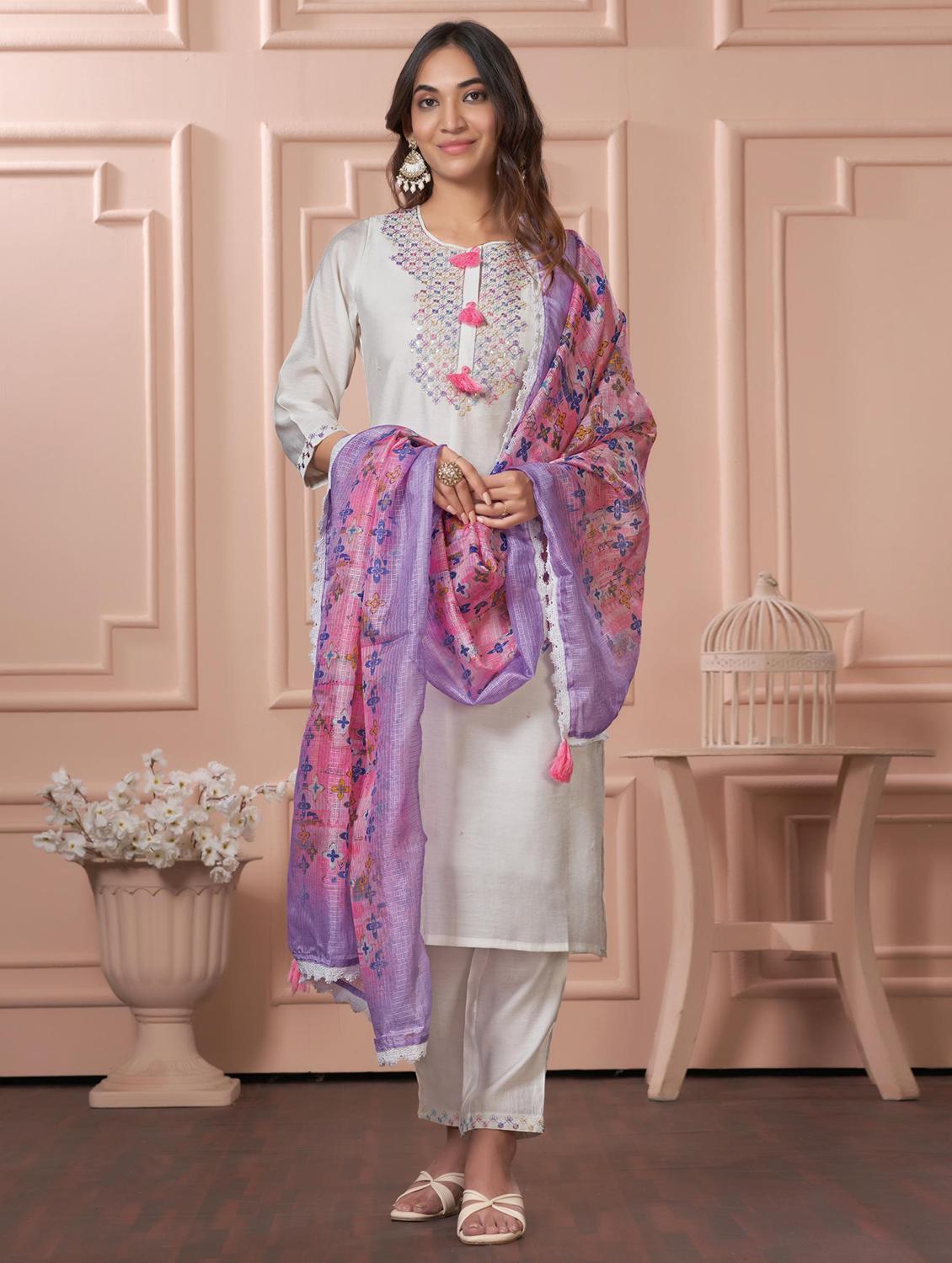women three quarter sleeve kurta pant with dupatta set - 21925257 - Zoom Image - 0