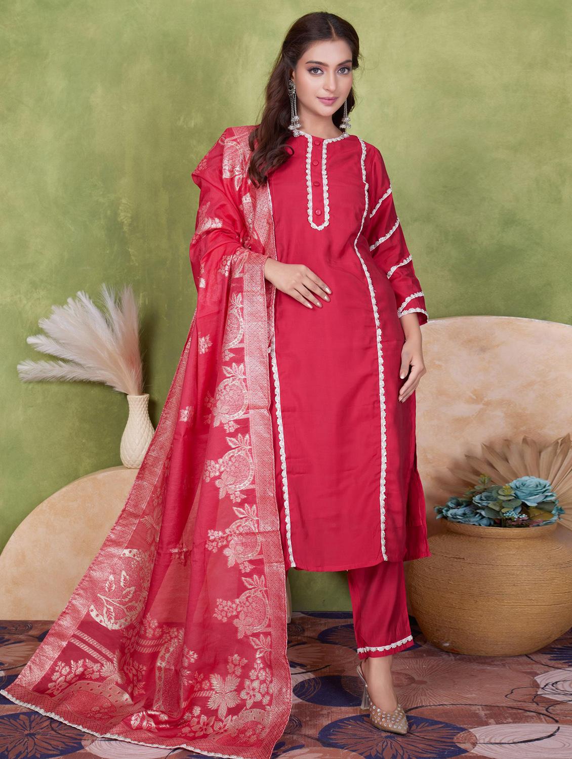 women three quarter sleeve kurta pant with dupatta set - 21925259 -  Zoom Image - 0