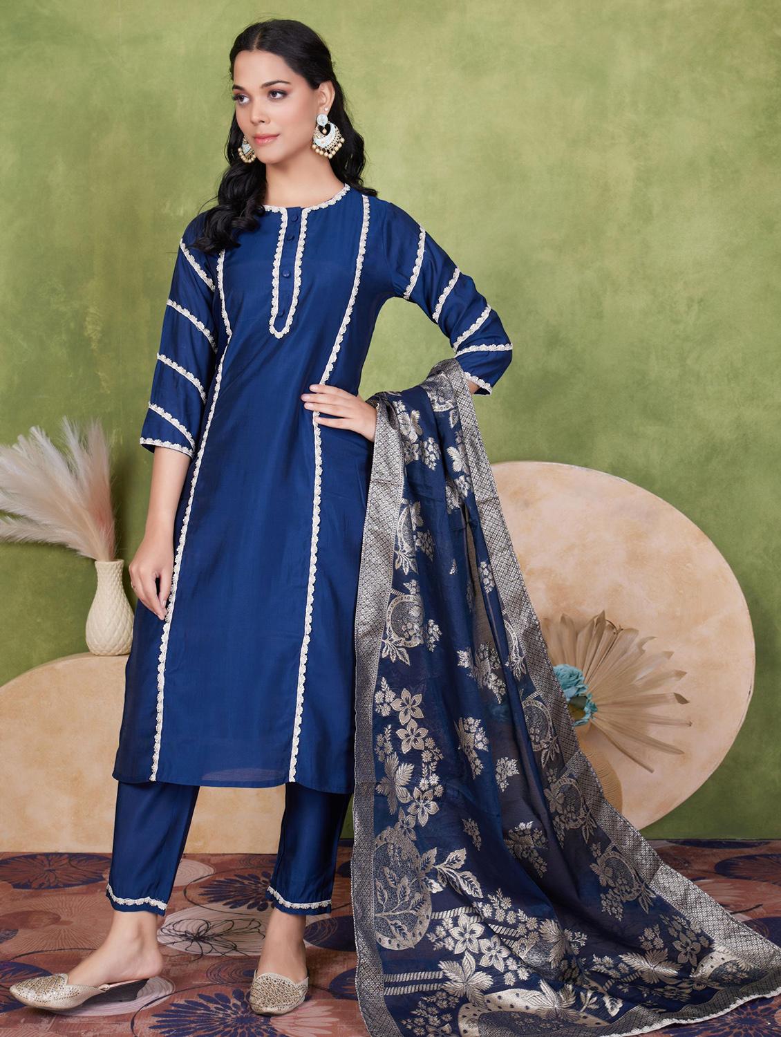 women three quarter sleeve kurta pant with dupatta set - 21925260 -  Zoom Image - 0