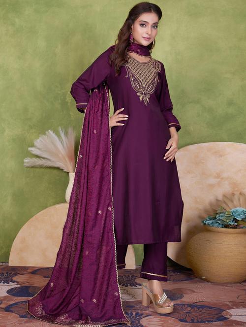 women three quarter sleeve kurta pant with dupatta set - 21925261 - Standard Image - 0