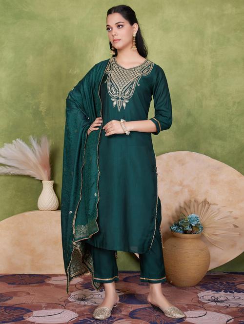 women three quarter sleeve kurta pant with dupatta set - 21925262 -  Standard Image - 0