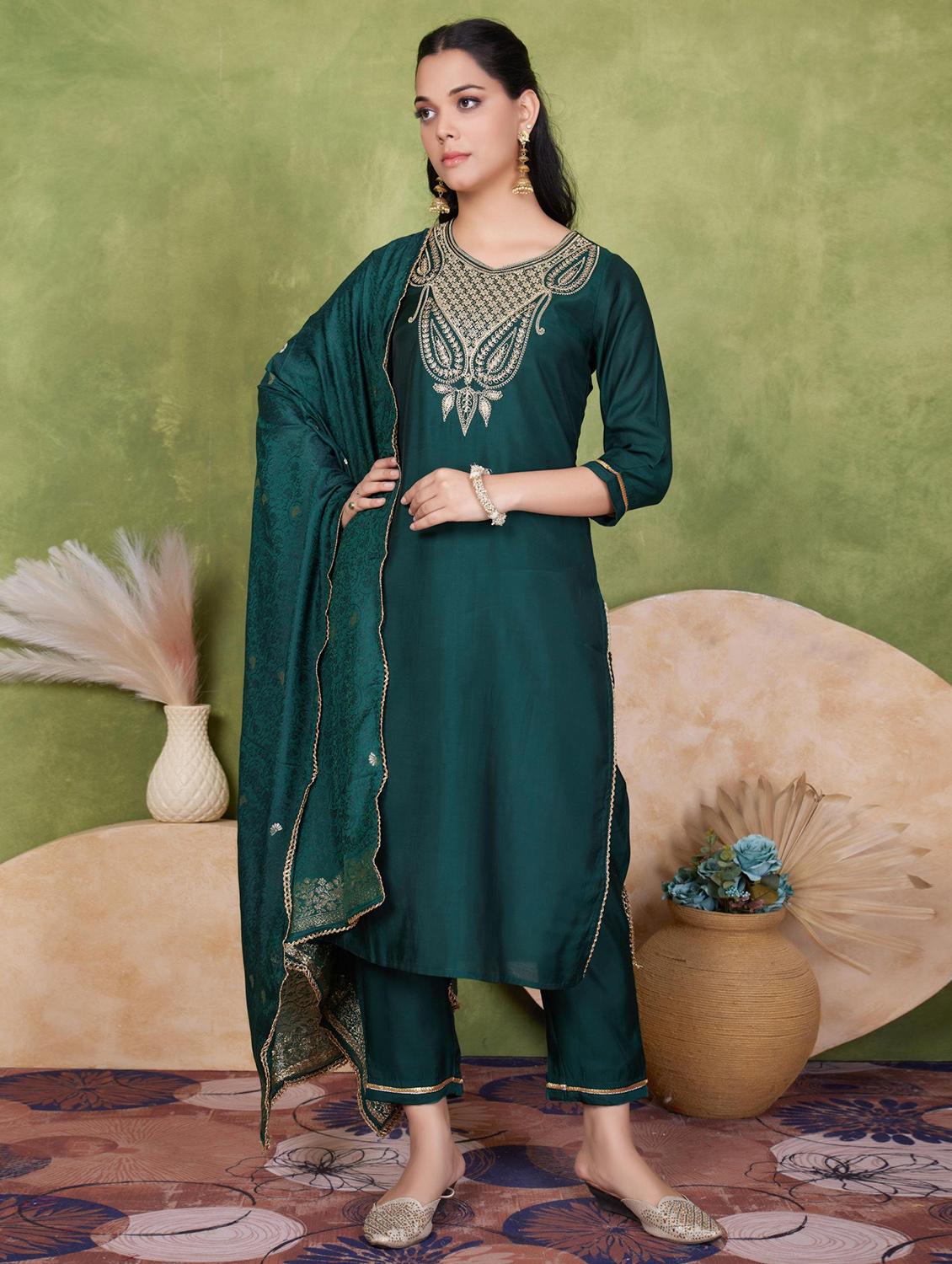 women three quarter sleeve kurta pant with dupatta set - 21925262 -  Zoom Image - 0
