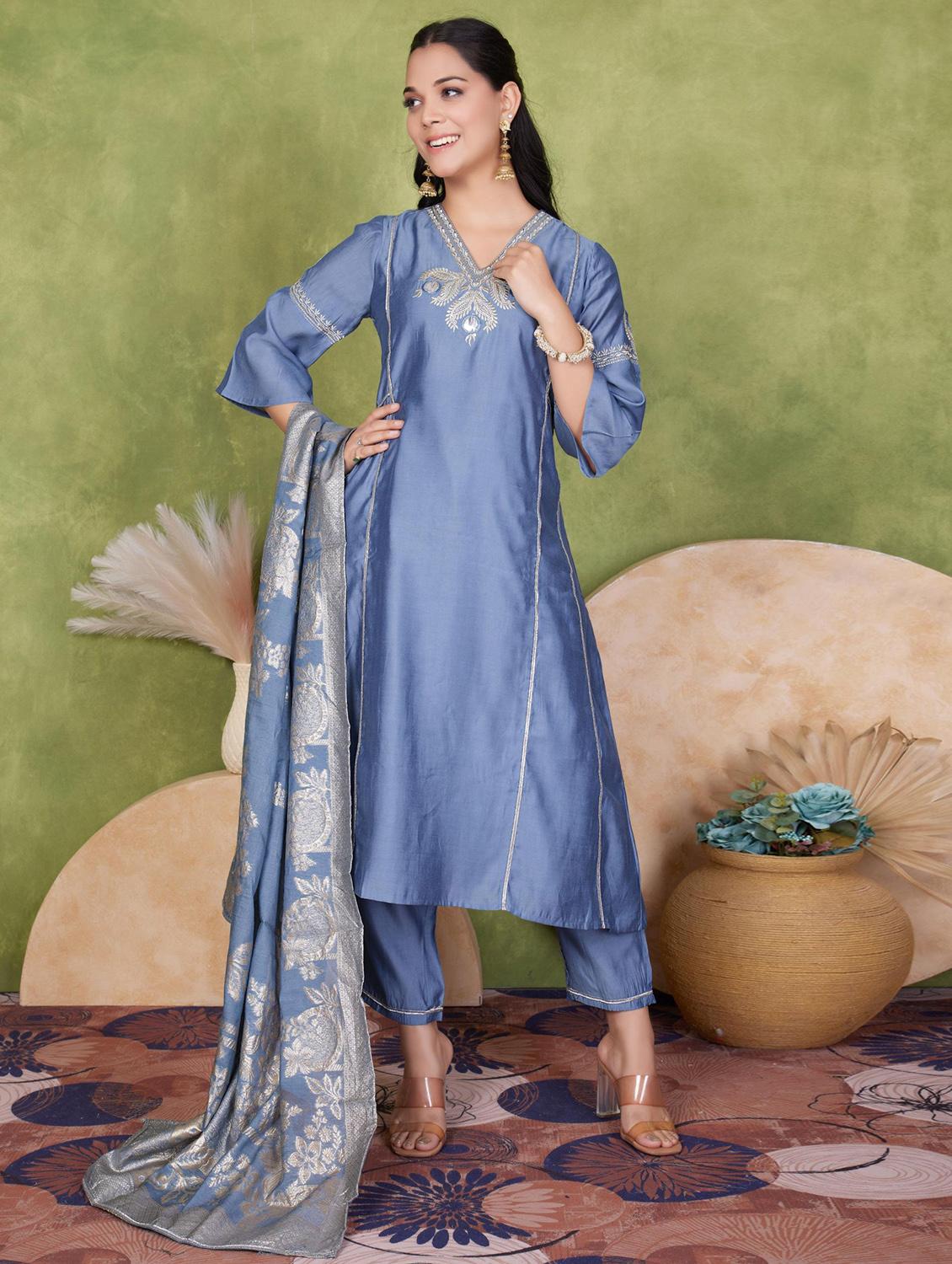 women three quarter sleeve kurta pant with dupatta set - 21925264 - Zoom Image - 0