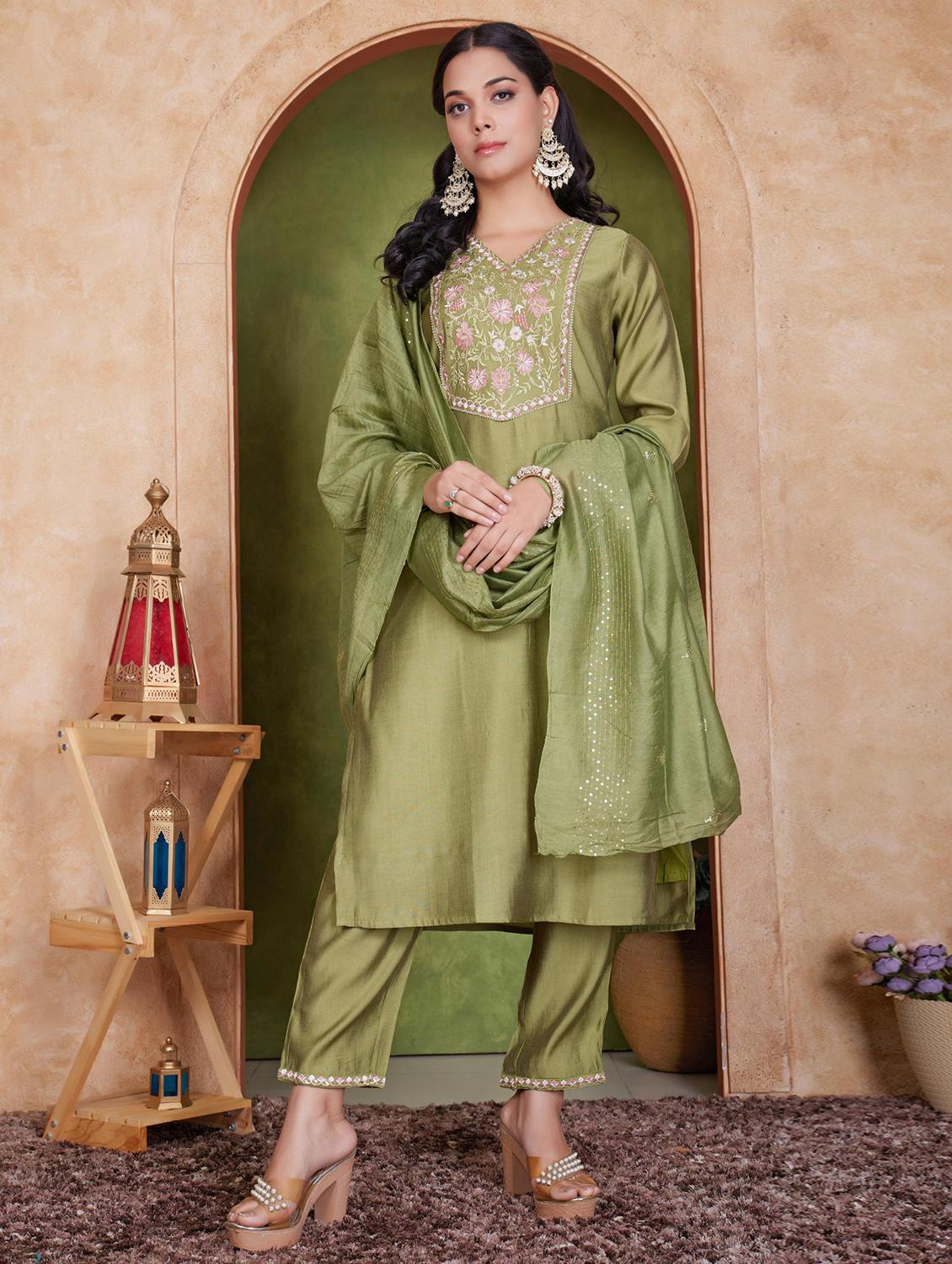 women three quarter sleeve kurta pant with dupatta set