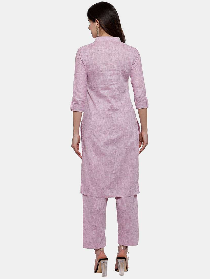women solid three quarter sleeve kurta pant  set - 21925276 -  Standard Image - 3