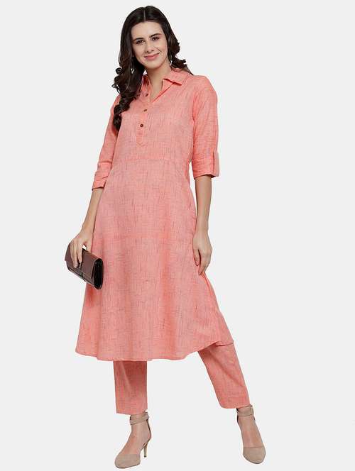 women solid three quarter sleeve kurta pant set - 21925277 - Standard Image - 0