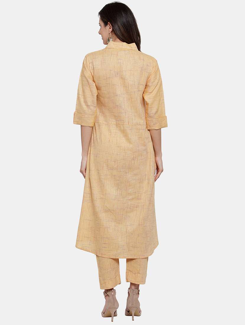 women melange three quarter sleeve kurta pant set - 21925278 - Standard Image - 3