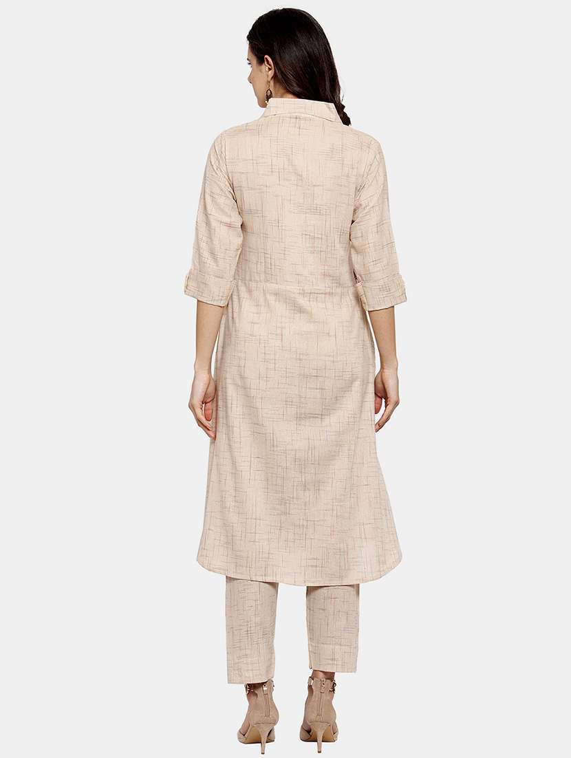 women melange three quarter sleeve kurta pant set - 21925279 - Standard Image - 3