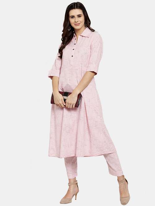 women melange three quarter sleeve kurta pant  set - 21925280 -  Standard Image - 0
