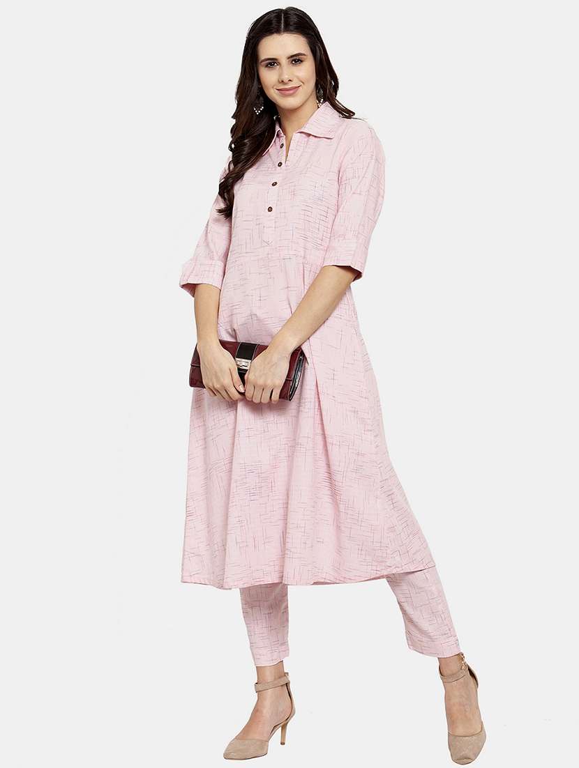 women melange three quarter sleeve kurta pant  set - 21925280 -  Zoom Image - 0