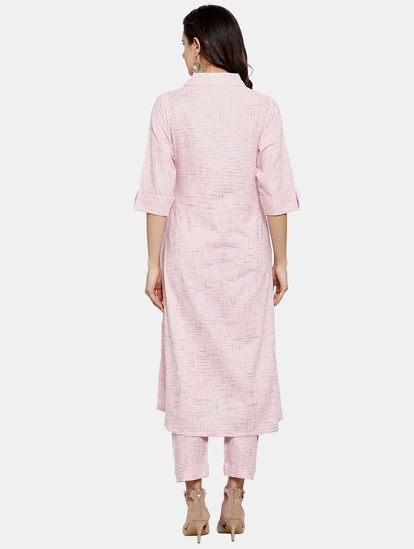 women melange three quarter sleeve kurta pant  set - 21925280 -  Standard Image - 3