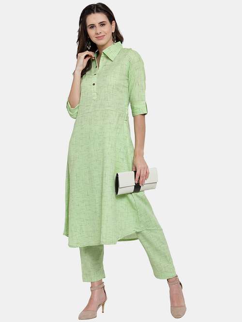 women melange three quarter sleeve kurta pant set - 21925281 - Standard Image - 0