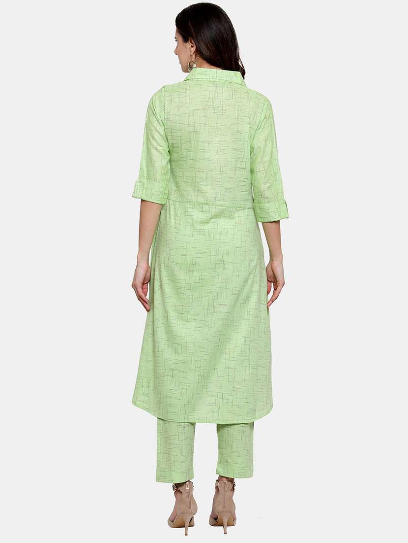 women melange three quarter sleeve kurta pant set - 21925281 - Standard Image - 3