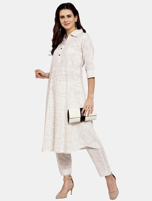 women melange three quarter sleeve kurta pant set - 21925283 - Standard Image - 0