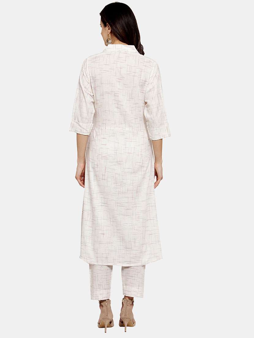 women melange three quarter sleeve kurta pant set - 21925283 - Standard Image - 3