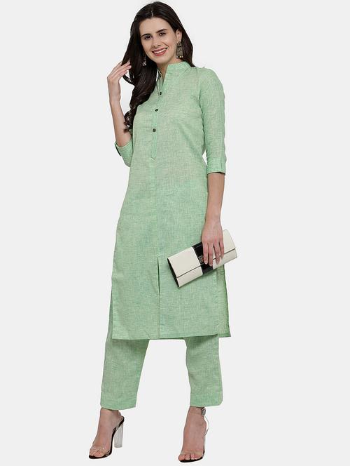 women solid three quarter sleeve kurta pant set - 21925285 - Standard Image - 0