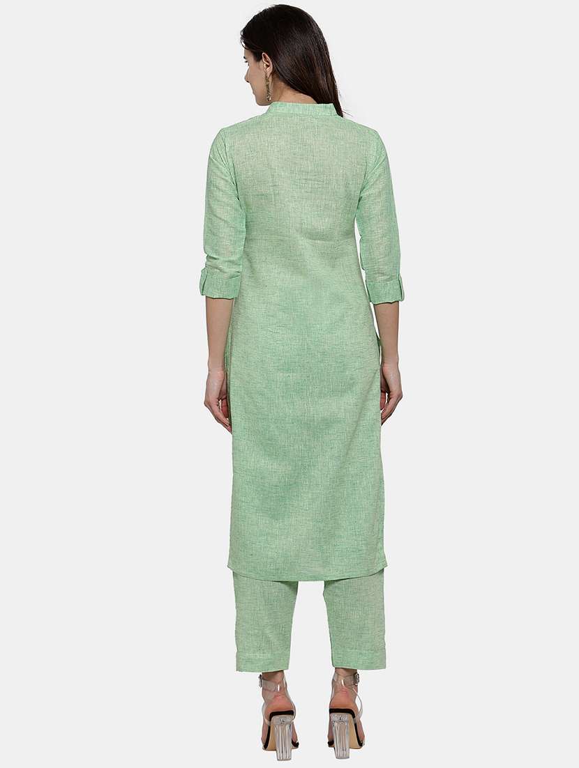 women solid three quarter sleeve kurta pant set - 21925285 - Standard Image - 3