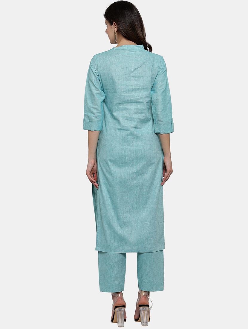 women solid three quarter sleeve kurta pant set - 21925287 - Standard Image - 3