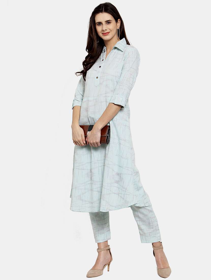 women melange three quarter sleeve kurta pant  set
