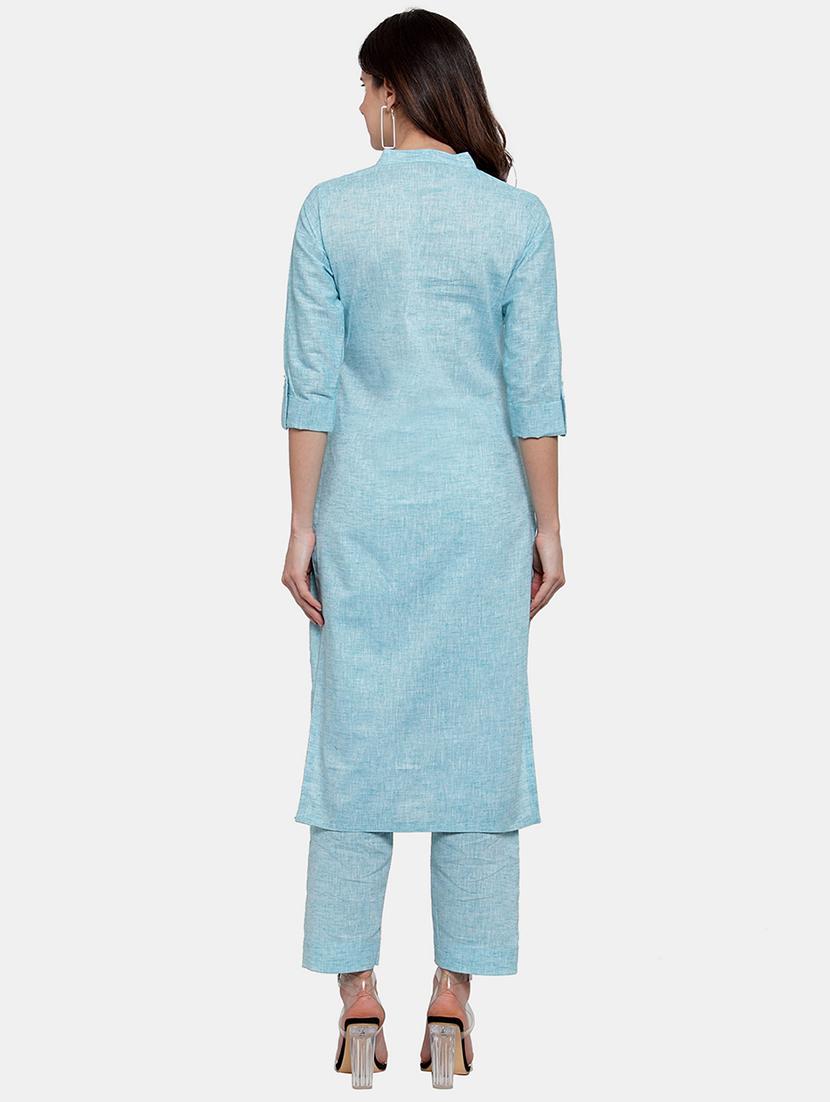 women solid three quarter sleeve kurta pant set - 21925289 - Standard Image - 3