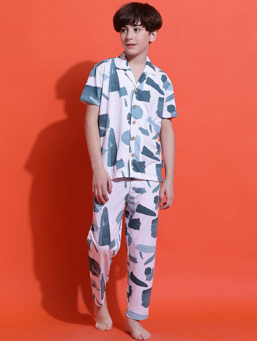 boys white printed nightwear pyjama set