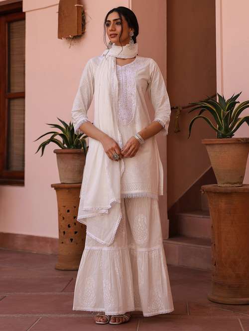 women three quarter sleeve kurta sharara with dupatta set - 21925597 -  Standard Image - 0