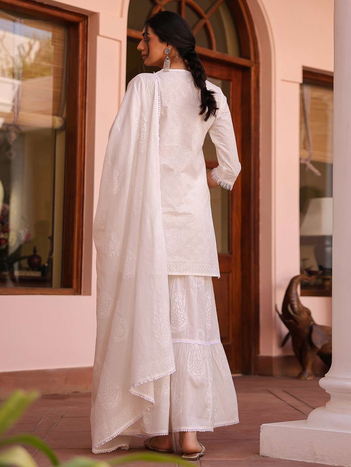 women three quarter sleeve kurta sharara with dupatta set - 21925597 -  Standard Image - 3