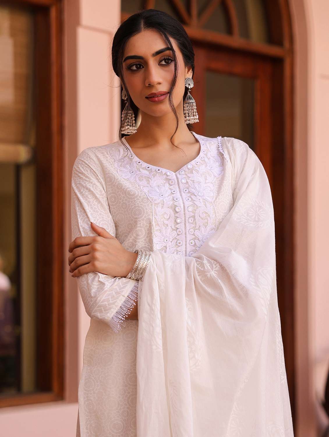 women three quarter sleeve kurta sharara with dupatta set - 21925597 -  Standard Image - 5