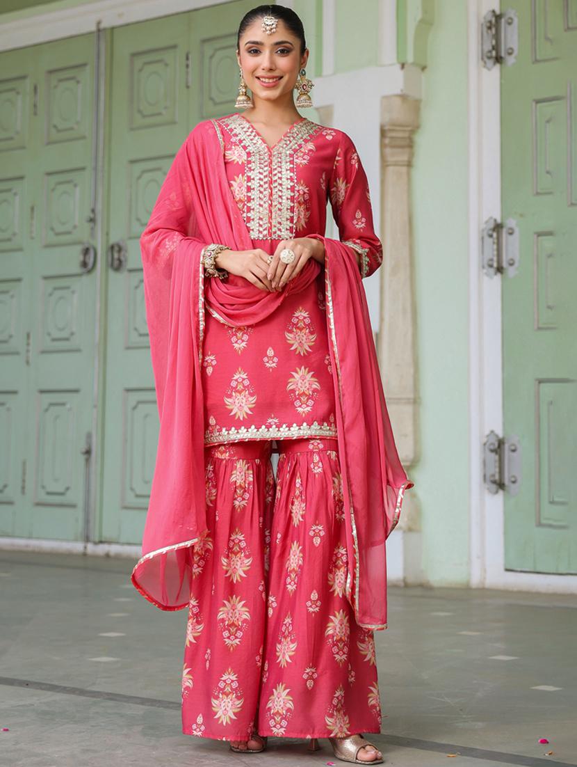 women three quarter sleeve kurta sharara with dupatta set - 21925644 - Zoom Image - 0