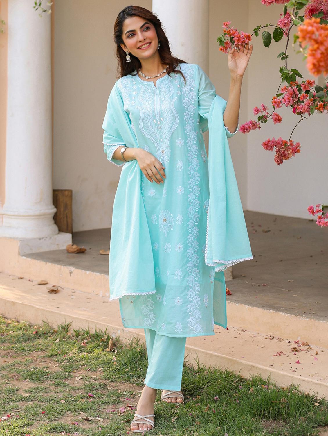 women three quarter sleeve kurta pant with dupatta set - 21925647 - Standard Image - 5
