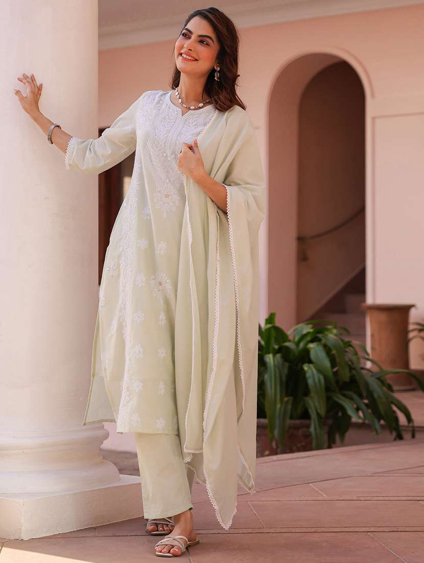 women three quarter sleeve kurta pant with dupatta set - 21925650 -  Standard Image - 3
