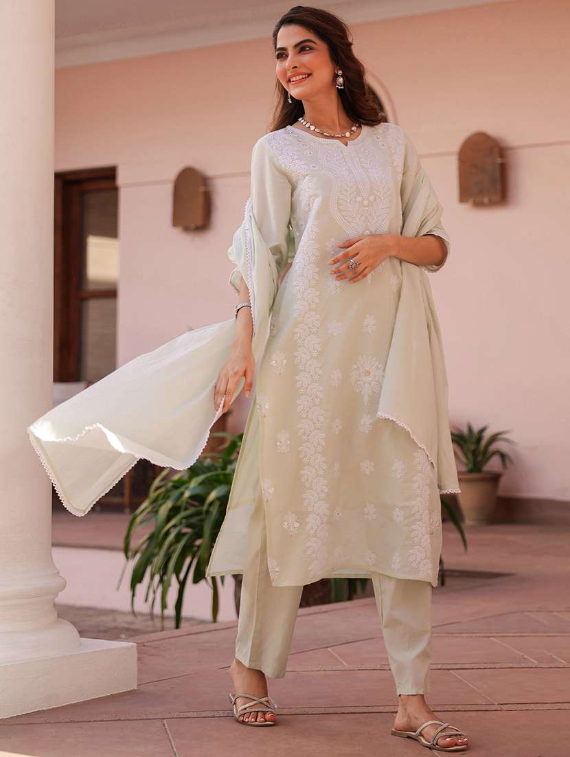 women three quarter sleeve kurta pant with dupatta set - 21925650 -  Standard Image - 5