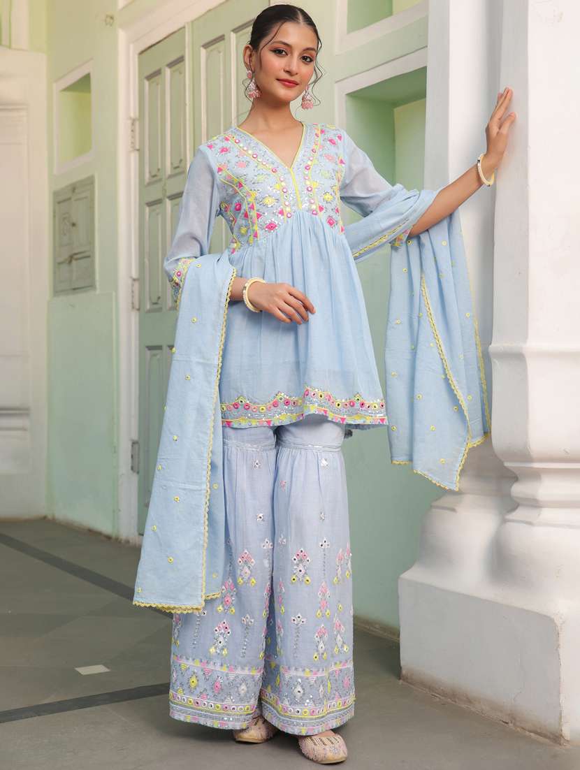 women three quarter sleeve kurta sharara with dupatta set - 21925678 -  Standard Image - 3