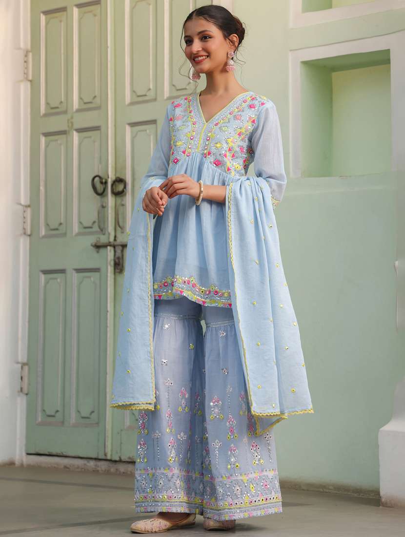 women three quarter sleeve kurta sharara with dupatta set - 21925678 -  Standard Image - 5